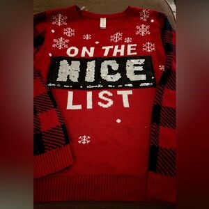 No Boundaries Red Holiday Sweater with Snowflakes